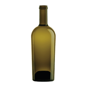 Garrafa de vidro Bordelaise Antik 750ml Saverglass com ombros largos e fundo com boudine.