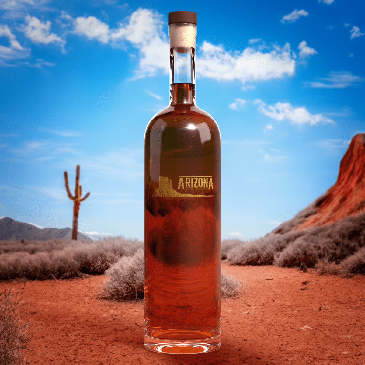 Embalagem de vidro Arizona 1000ml com corpo liso, base espessa e design cilíndrico premium para destilados.