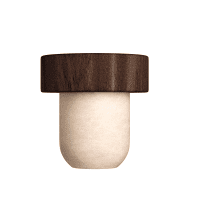 Rolha Wood com cabeça de madeira natural e corpo sintético, disponível em várias cores.