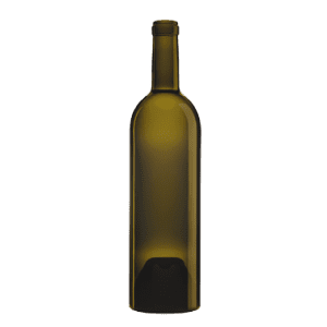 Garrafa de vidro Vino Santo 750ml extra-premium, com peso de 1.200g, base cilíndrica e pescoço curto sofisticado.
