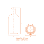Garrafa de vidro Austral 750ml cilíndrica, com ombro reto e base espessa, ideal para destilados premium.