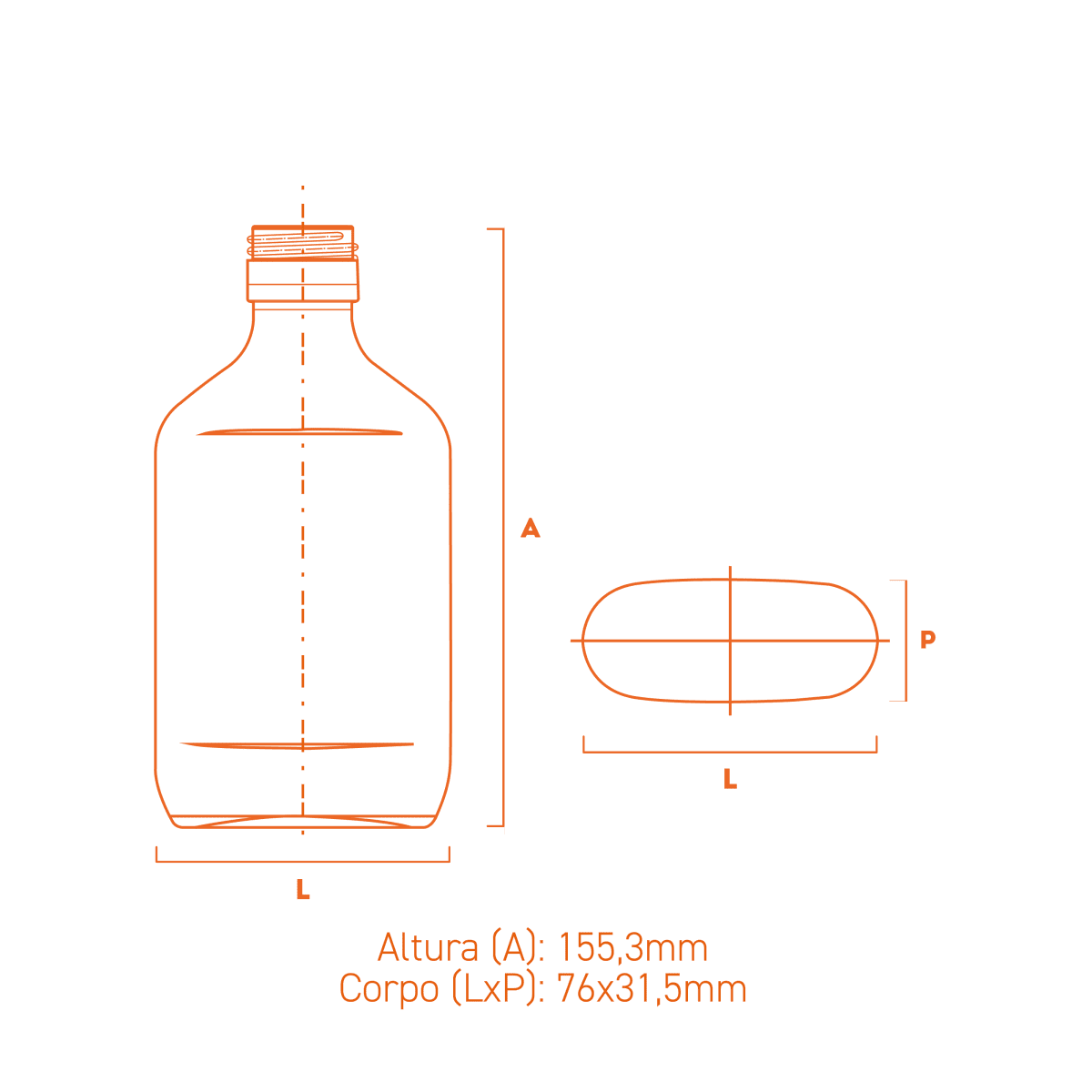 Garrafa de vidro Bolso 175ml GPP 30mm compacta, prática e versátil, ideal para bebidas, amostras e brindes.