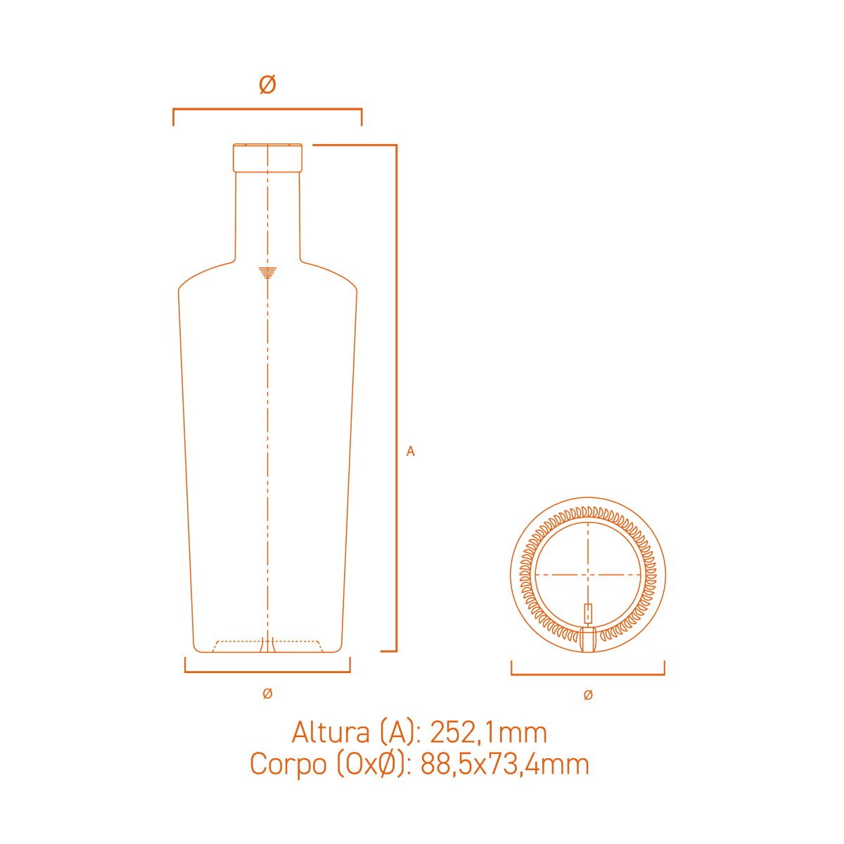 Garrafa de vidro Bonnye 700ml Plate, design sofisticado e corpo liso para destilados premium.