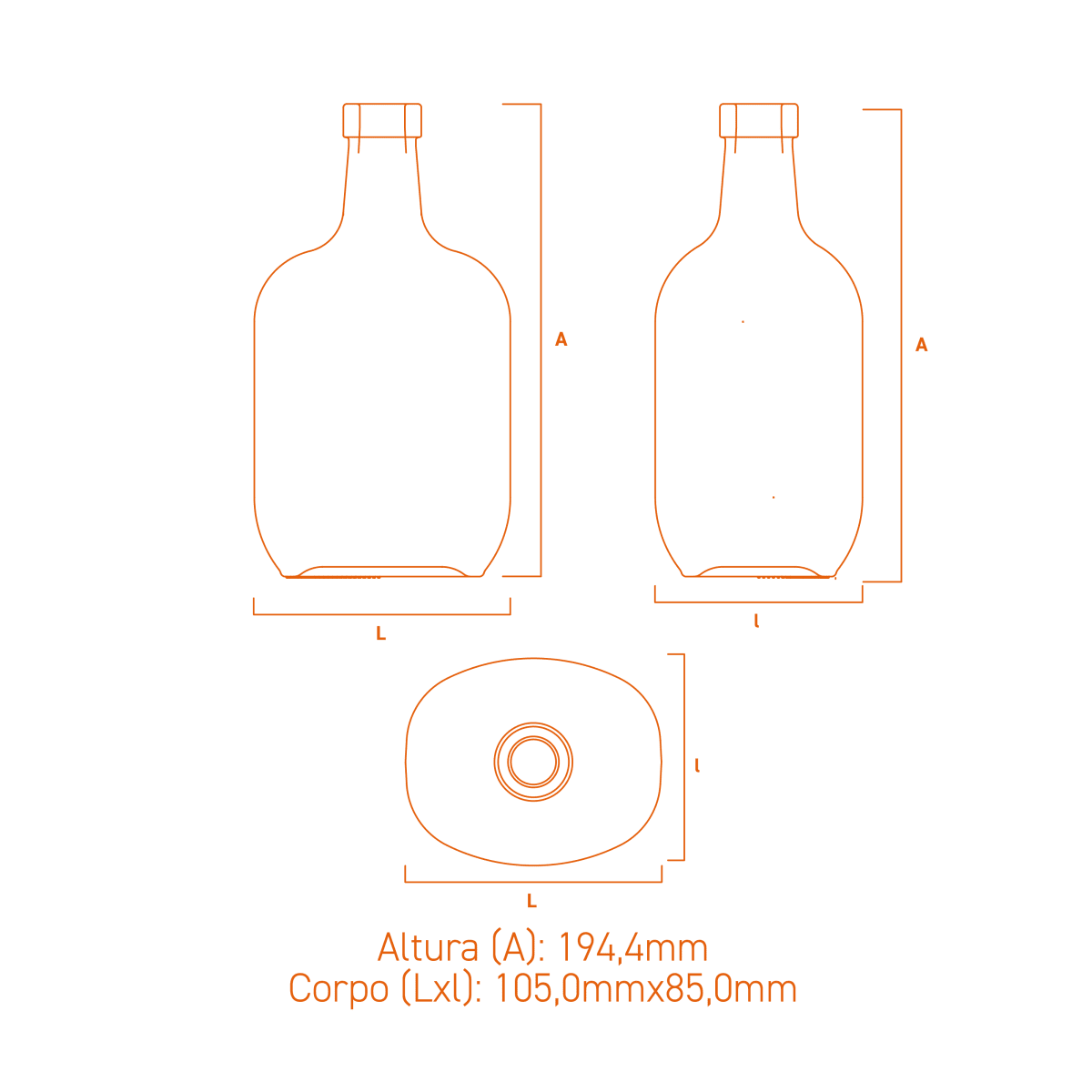 Garrafa de vidro Caribe 700ml Plate com design sofisticado e resistente para destilados premium.