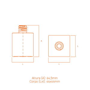 Frasco de vidro Dice 50ml quadrado com vidro espesso e rosca 18/415, ideal para perfumes e cosméticos.