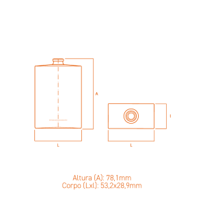 Frasco de vidro Hugo 50ml quadrado compacto com terminação FEA15, ideal para perfumes de bolso.