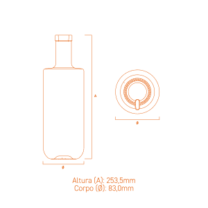 Embalagem de vidro Amazônia 700ml com fechamento plate e corpo liso para personalização.