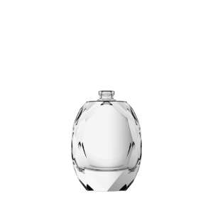 Frasco de vidro Rubi 60ml inspirado em rubi lapidado, com terminação FEA 15 e design sofisticado para fragrâncias premium.