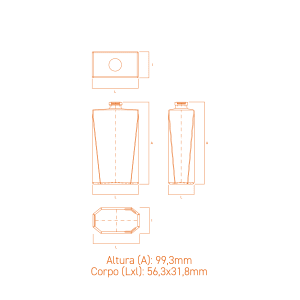 Frasco de vidro Wings 60ml retangular, terminação FEA 15, ideal para perfumes premium.