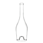 Garrafa de vidro Pompadour Wine 750ml arredondada, com curvas femininas, punt profundo e pescoço esguio.