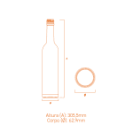 Garrafa de vidro Cylinder 500ml cilíndrica, vidro extra branco e terminação GPI 19, ideal para bebidas premium.