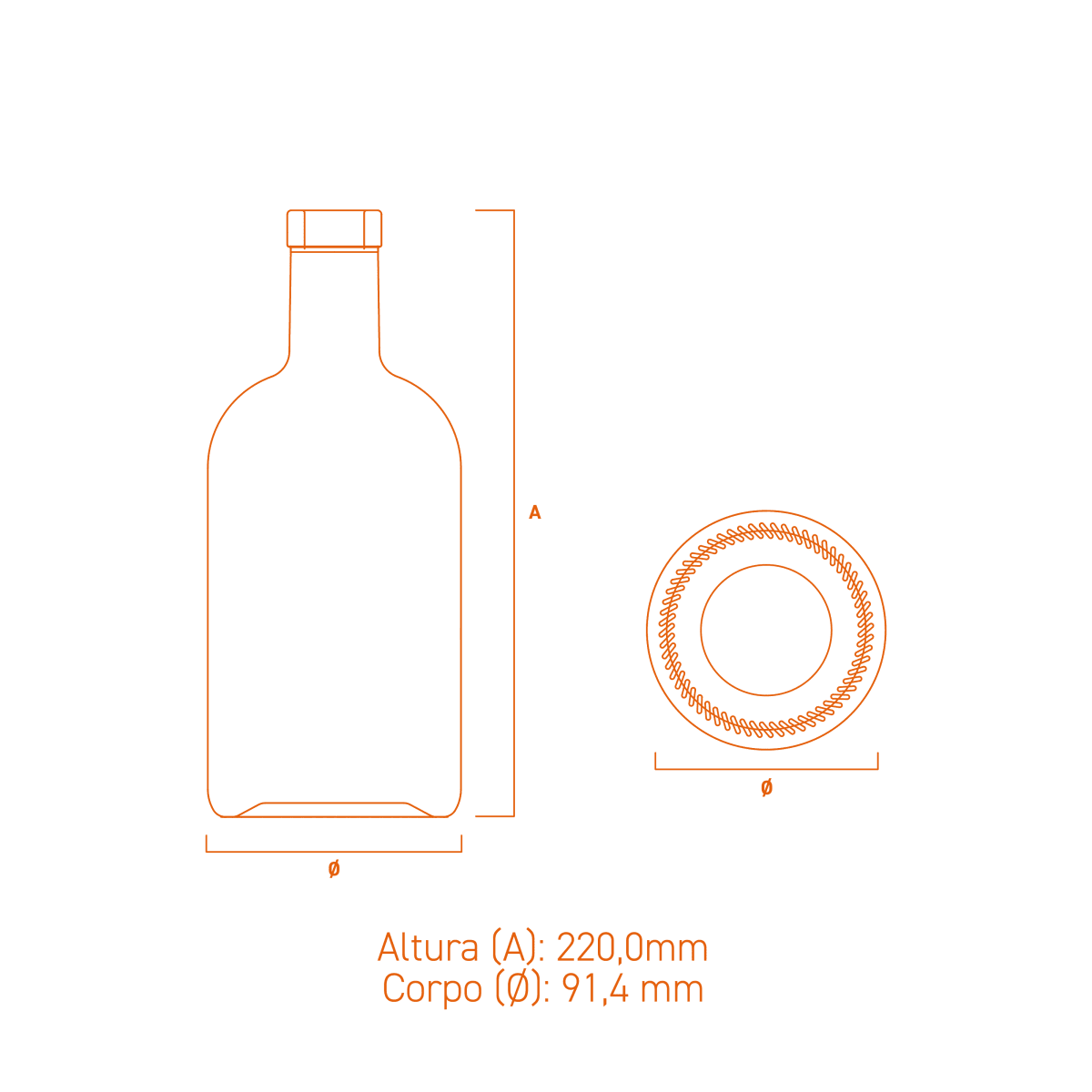 Garrafa de vidro Austral Air 750ml com terminação plate, corpo cilíndrico e design sofisticado em estrutura leve.