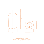 Garrafa de vidro Little Sumo 700ml curta, com linhas retas e curvas, ideal para bebidas e cosméticos premium.