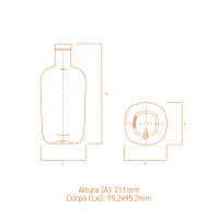 Garrafa de vidro Little Sumo 700ml curta, com linhas retas e curvas, ideal para bebidas e cosméticos premium.