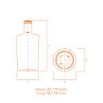 Frasco de vidro Neos 350ml com design curvo, corpo trapezoidal e base espessa.