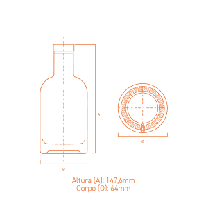Garrafa de vidro Austral 200ml cilíndrica, com ombro reto e base espessa, ideal para destilados premium.