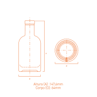 Garrafa de vidro Austral 200ml cilíndrica, com ombro reto e base espessa, ideal para destilados premium.
