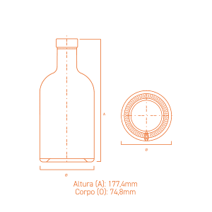 Garrafa de vidro Austral 200ml cilíndrica, com ombro reto e base espessa, ideal para destilados premium.
