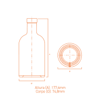 Garrafa de vidro Austral 200ml cilíndrica, com ombro reto e base espessa, ideal para destilados premium.