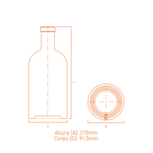 Garrafa de vidro Austral 700ml cilíndrica, com ombro reto e base espessa, ideal para destilados premium.
