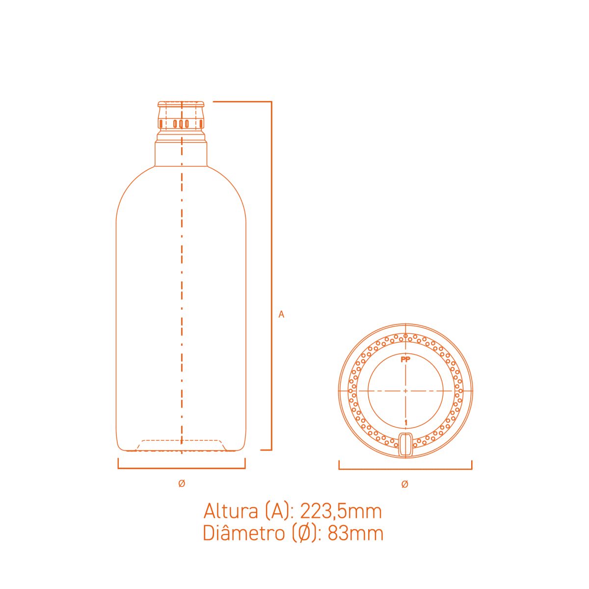 Garrafa de vidro Austral Drop 700ml esguia, com terminação Guala e design moderno para destilados premium.