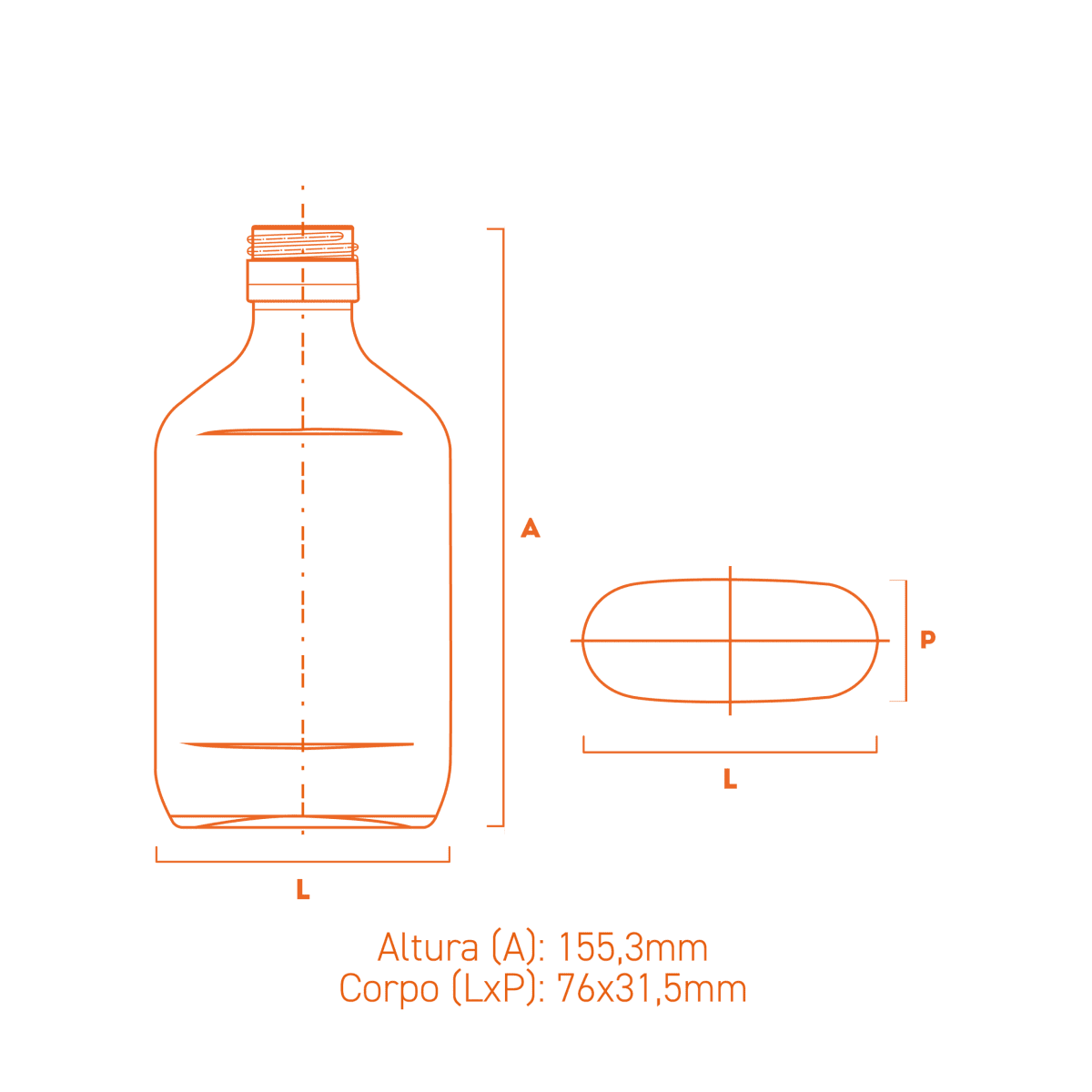 Garrafa de vidro Bolso 175ml GPP 30mm compacta, prática e versátil, ideal para bebidas, amostras e brindes.