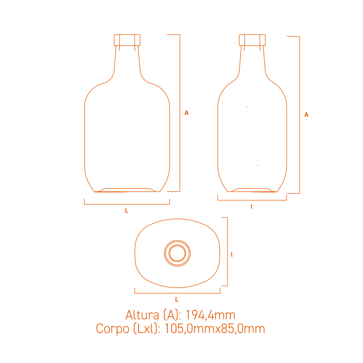 Garrafa de vidro Caribe 700ml Plate com design sofisticado e resistente para destilados premium.