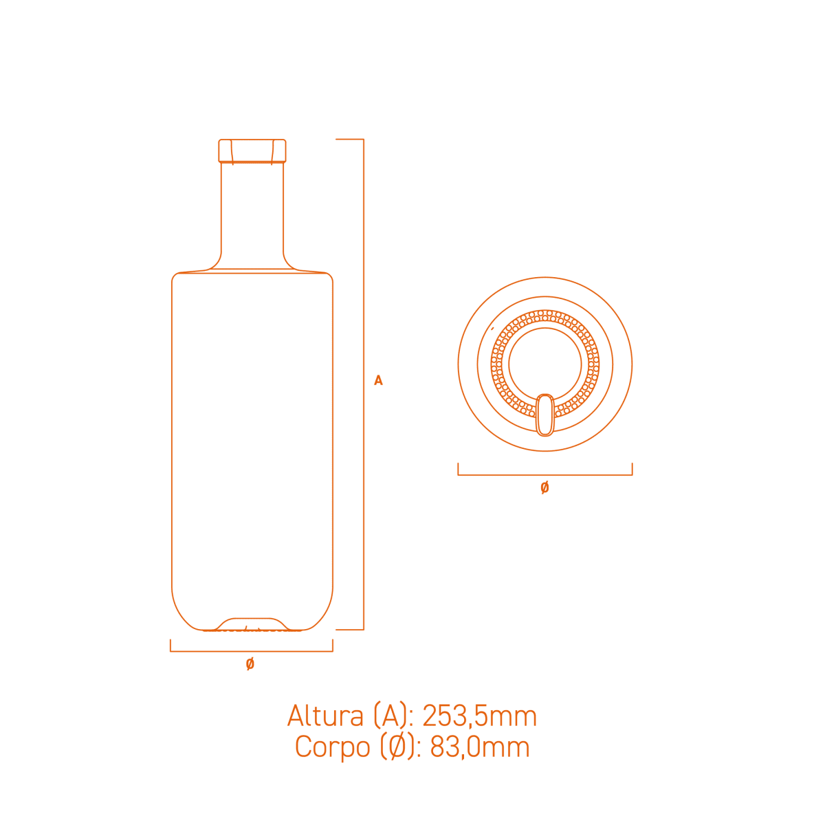 Embalagem de vidro Amazônia 700ml com fechamento plate e corpo liso para personalização.