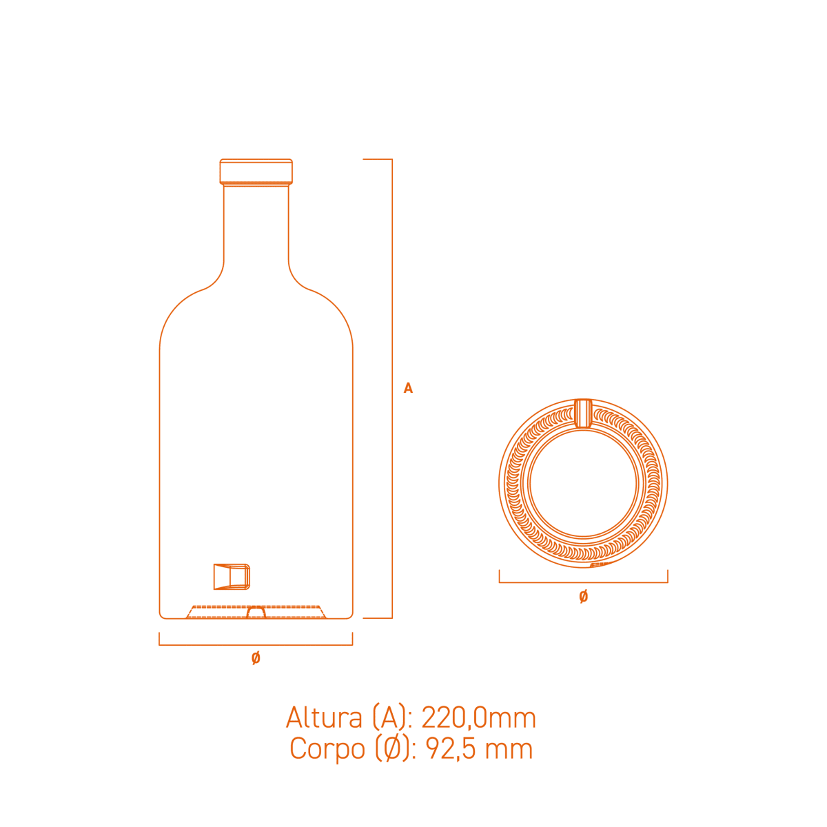 Garrafa de vidro Austral Eco 750ml feita com vidro reciclado e caco de retorno, sustentável e sofisticada.