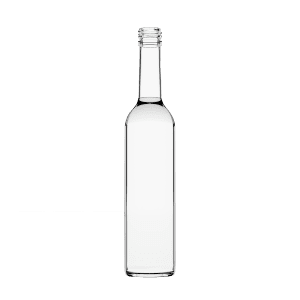 Garrafa de vidro Cylinder 500ml cilíndrica, vidro extra branco e terminação GPI 19, ideal para bebidas premium.