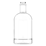 Garrafa de vidro Oslo 700ml arredondada com fechamento GPI 28/410, ideal para destilados premium.