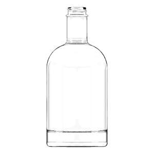 Garrafa de vidro Oslo 700ml arredondada com fechamento GPI 28/410, ideal para destilados premium.