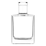 Garrafa de vidro QBIC com design cubista, base sólida, colunas retas e vidro espesso, disponível em diversos tamanhos.