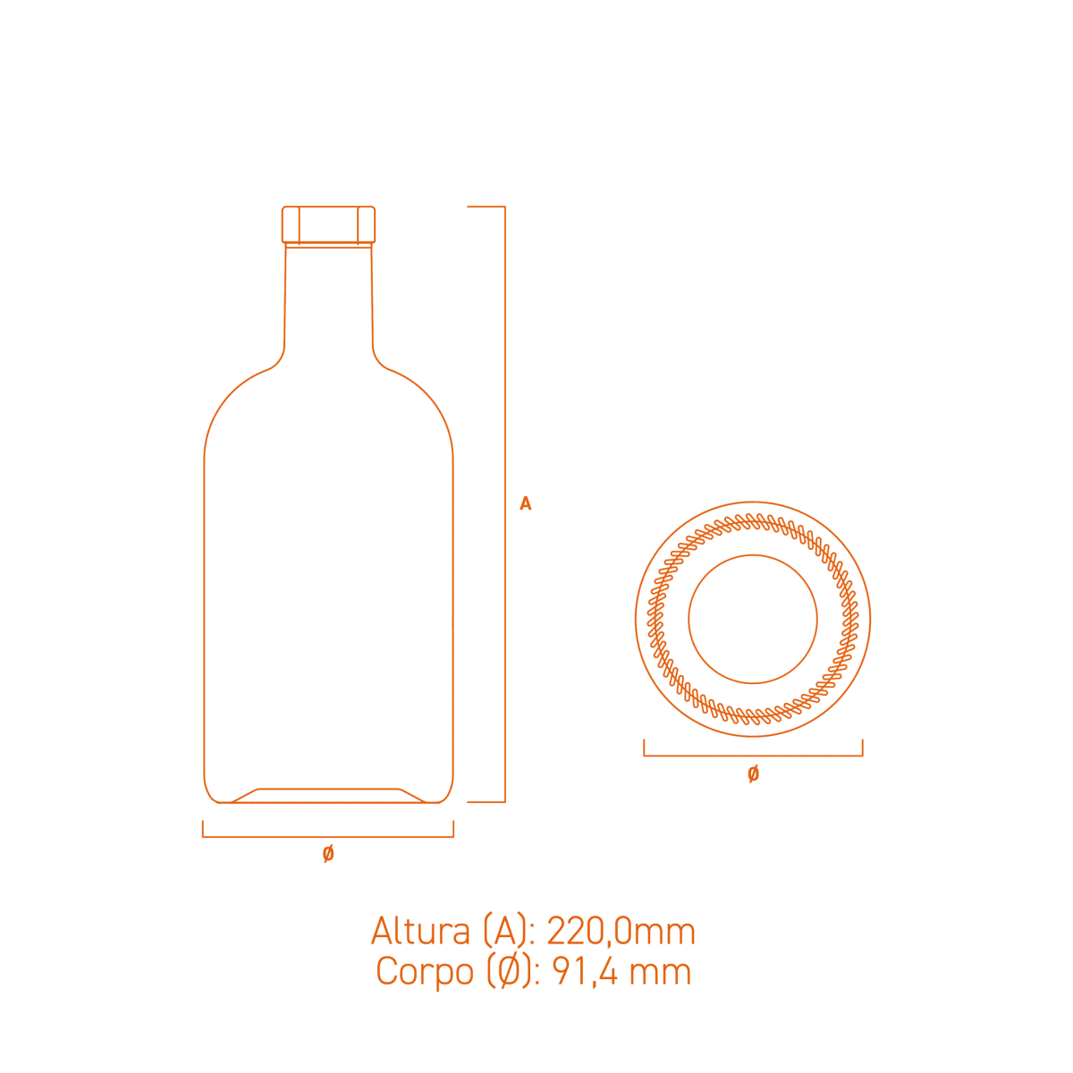 Garrafa de vidro Austral Air 750ml com terminação plate, corpo cilíndrico e design sofisticado em estrutura leve.