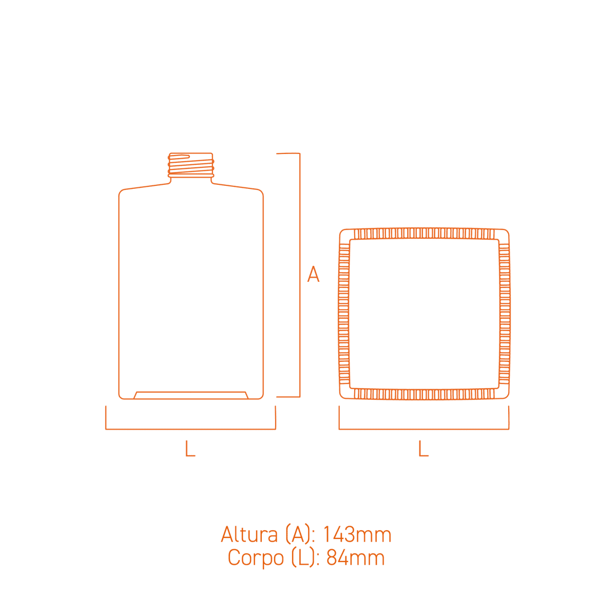 Frasco de vidro Quadrado 500ml com rosca 28/410, ideal para cosméticos e aromatizadores.